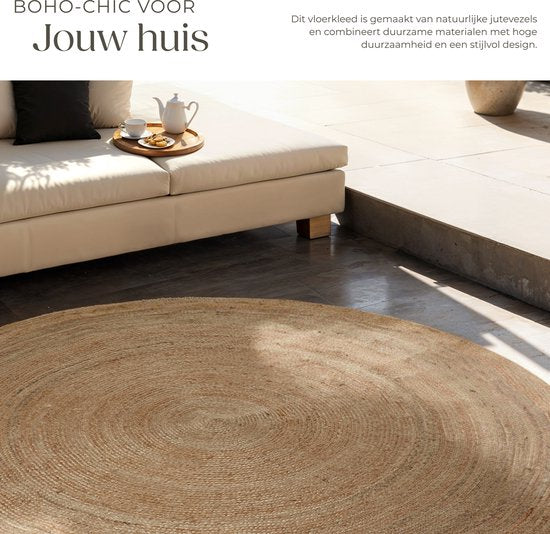tectake® Handgeweven tapijt - Duurzaam en onderhoudsvriendelijk vloerkleed - Rond - Jute naturel - Verkrijgbaar in verschillende maten - Natuurlijk - Ø 200 cm