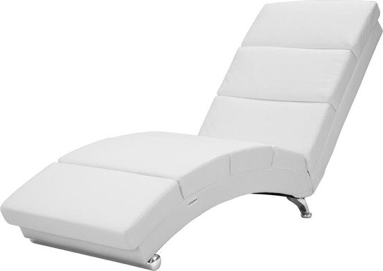 Casaria Relax ligstoel London wit leer met verchroomde pootjes