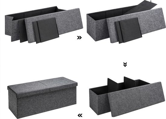 Casaria Zitbank met Opbergruimte - 115x40x40cm 131L Linnen Look – Donkergrijs