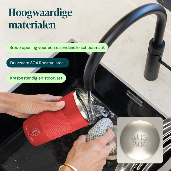 Castagnola Thermosbeker - Koffiebeker To Go - Travel Mug voor Koffie en Thee - Theebeker - 510 ML - RVS - Rood