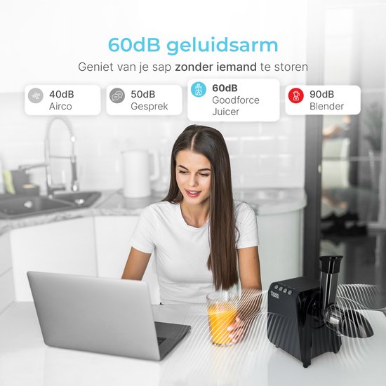 Goodforce Krachtige Slowjuicer - Juicer - Groente en Fruitpers - Met Pulp en sap reservoir - Juice Maker - Maximale voedingswaarde