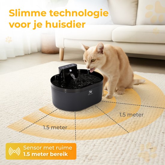 Nuvance Drinkfontein Kat - 2.2L Waterfontein - met Sensor - Incl. Filter - Stille Kattenfontein Automatisch - Draadloos
