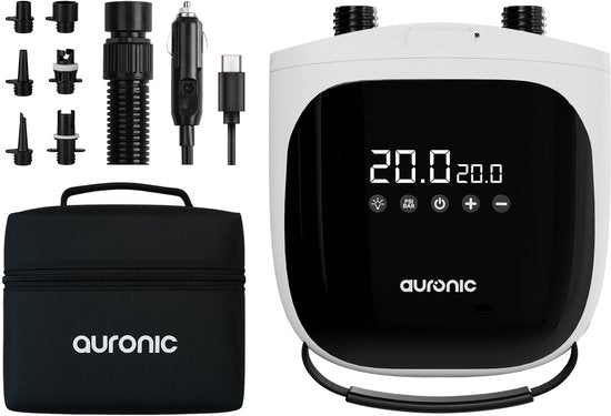 Auronic 2-in-1 Elektrische Luchtpomp - Sup Pomp - 4000 mAh Batterij - 12-17V - 20 PSI - o.a. SUP Board, Luchtbed, Kajak, Kite & Tent - Opblazen/leeglopen