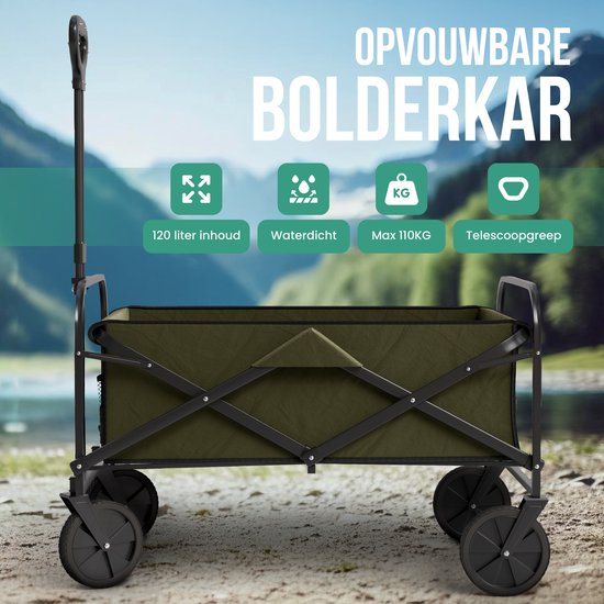Avalo Bolderkar Opvouwbaar - Tot 110KG draagvermogen - 120L - 91x51x103 CM - 360º Wielen - Bolderwagen / Bolderkarren / Strandkar / Trekkar / Plooibare Bolderkar - Voor Strand - Groen