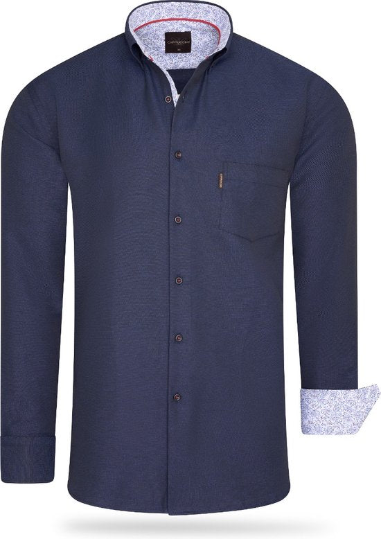 Cappuccino - Heren Overhemd - Borstzakje - Navy