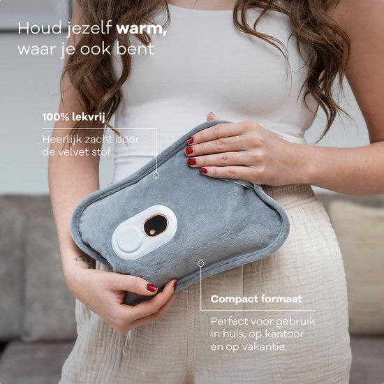 Zenwave Elektrische Kruik met Hoes - Digitaal Display - Warmtekruik & Waterkruik met Handwarmers - Oplaadbare Warmtekussen - Menstruatie Warmteband - Duurzaam & Draadloos - Kamperen & Outdoor - Warmwaterkruik Grijs