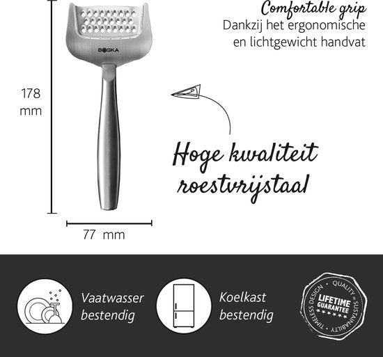 Boska Kaasrasp Copenhagen - Kaasrasp harde kaas - Kaasrasp voor oude kaas - Vaatwasserbestendig - Multifunctionele kaasrasp - RVS - 180 x 74x 20 mm - Keukengerei - Keuken accessoires - 10 jaar garantie