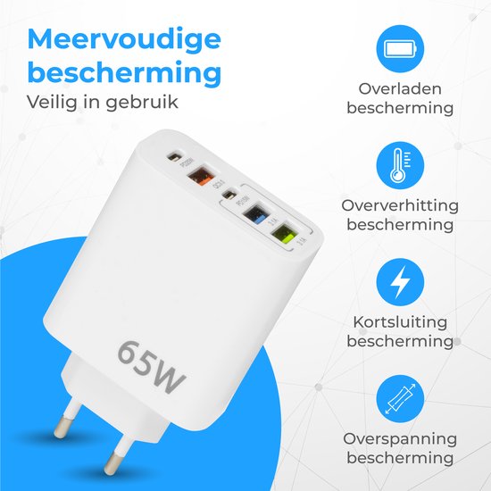 Nuvance - USB Adapter - 5 Poorten - USB Stekker - USB Oplader - Geschikt voor iedere USB Kabel - Wit