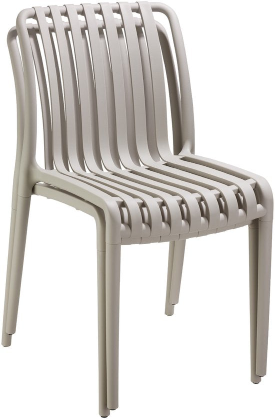 tectake® Set van 2 Tuinstoelen Alcudia - Taupe - Kunststof Stoelen - Stapelbaar - Stoelen voor Tuin, Terras of Balkon - Weerbestendig en UV-bestendig - Draagkracht 120kg per Tuinstoel