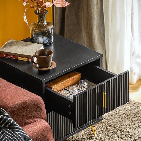 SoBuy 2-delige Nachtkastje met 2 Schuifladen - Bijzettafel - Sofa Bijzettafel - Salontafel - Slaapkamertafel - Bedtafel met 2 Lade voor Woonkamer, Slaapkamer, Kantoor, Zwart, 40x40x47cm, FBT115-SCHx2