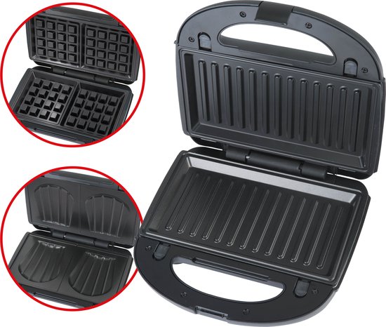 Bourgini MultiGrill 3-in-1 – Tosti apparaat, Grill & Wafel ijzer – PFAS-vrij – Verwisselbare platen – 750W