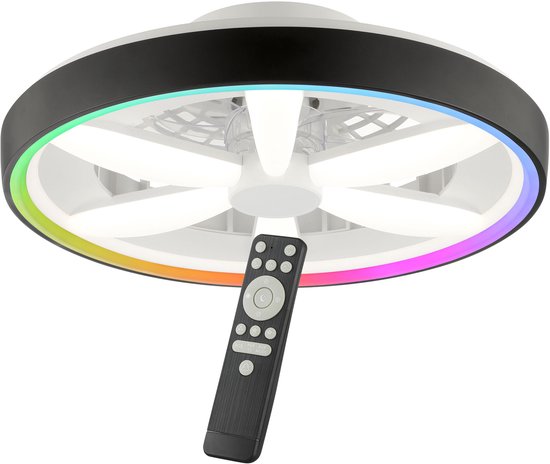 Brilliant Gaiano - Plafondventilator - Met verlichting - Ø 48 cm - LED 48W - Wit en RGB kleuren - Dimbaar - Timer - CCT - Zwart - Zeer stil