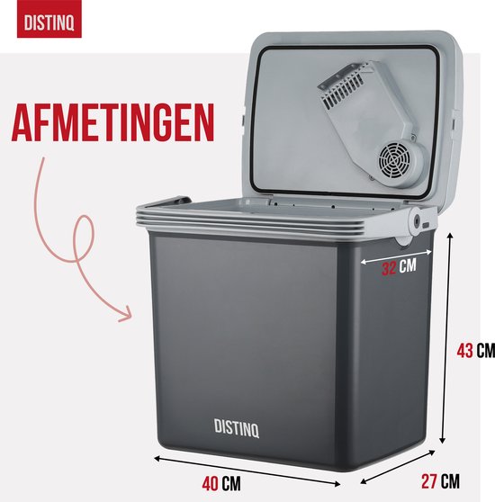 DistinQ Elektrische Koelbox voor Auto en Camping – Koelbox Elektrisch met Verwarmingsfunctie - 12v 230 Volt – 25L - Grijs
