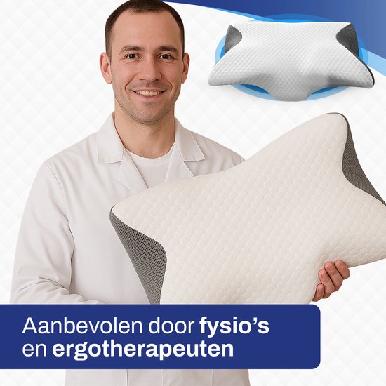Sleeptight Vlinderkussen - Orthopedisch Hoofdkussen tegen Nekklachten - Ergonomisch Anti Snurk Hoofdkussen – Traagschuim Memory Foam Apneu Kussen - 65x35x13cm