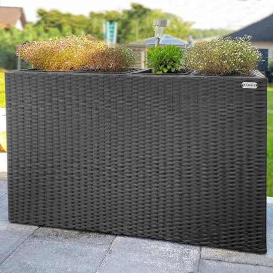 Casaria Plantenbak Polyrattan 95x27x60cm met Waterafvoer - Zwart