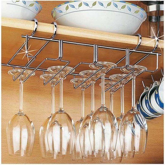 Wijnrek voor 12 glazen - 34x25x9cm - Zilverkleurig metaal - 12 wijnglazen