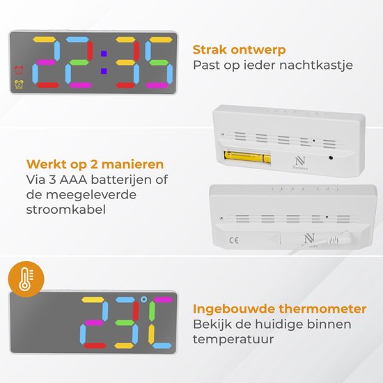 Nuvance Digitale Wekker - Digitale Klok - Wekkers voor Kinderen & Volwassenen - Reiswekker - Slaapkamer - Led Wekkers Digitaal