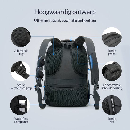 NOHRD Laptop Rugzak - Zwart - Anti Diefstal - Laptoptas 15.6 inch - USB Oplaadstation - Rugtas Dames & Heren - Waterafstotend - Schooltas Meisje & Jongens - Boekentas met Laptopvak