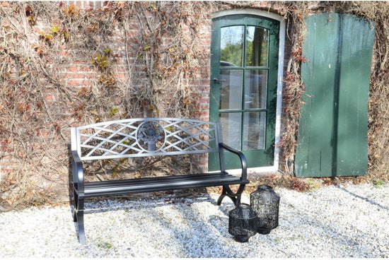 Lesli Living - Tuinbank - Buitenbank - Tuinbankje staal - Balkon bank - Buiten bank weerbestendig - Staal - Extra stevig - Slijtvast - Oxford - 127 x 59,5 x 80 cm - Belastbaarheid: 180 kg - Zwart