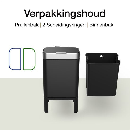 Loftey Prullenbak 60 Liter – Push/Touch - Duo 2x30L - Zwart/RVS