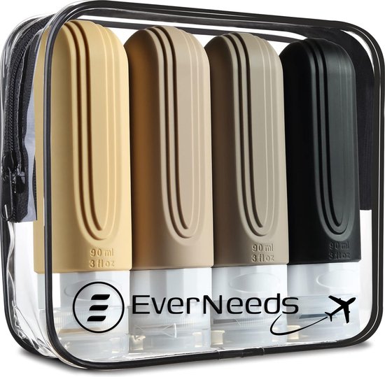 EverNeeds Reisflesjes Met Etui - Navulbaar - Siliconen Reisflesjes Handbagage - Apricot - 4 Stuks