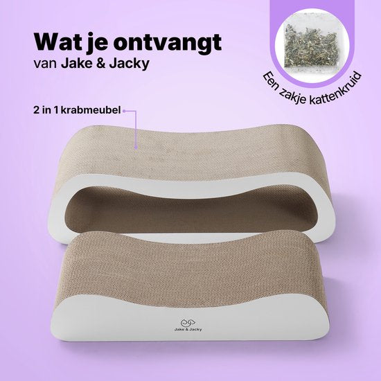 Jake en Jacky Krabkarton voor Katten 2 in 1 model - Krabpaal Karton - Krabplank - Krabmand - Krabmeubel - Kartonnen Krabmat - Kattenmand - Kattenbed - 71x24x21cm