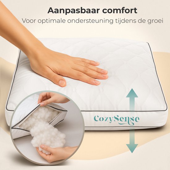 CozySense® Kinderkussen - Hoofdkussen Kind - Peuterkussen - Ergonomisch & Verstelbaar - 100% Katoen - Hypoallergeen - OEKO-TEX® - 40x55cm - 2-12 Jaar