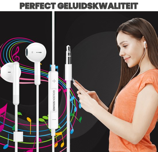 Golden Sound Bedrade Oordopjes - Oortjes met draad en microfoon - 3.5 mm jack aansluiting