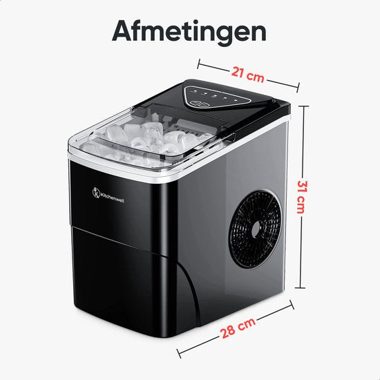 Kitchenwell IJsblokjesmachine – 2L - IJsblokjesmaker met IJsschep – 12kg/24 uur – Zelfreinigingsfunctie - Zwart