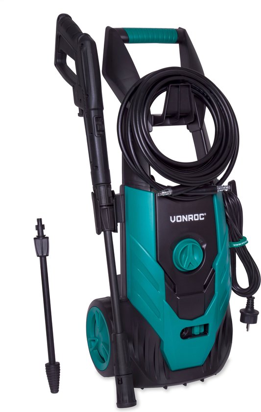 VONROC Hogedrukreiniger V18-1 1800W – 140 bar – 420 l/h – Incl. 8m slang, reinigingsmiddelen tank en meer
