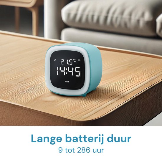 JustAnotherProduct AP18 - Oplaadbare digitale wekker met licht (3 standen) - Alarm klok met temperatuur (15.5°C tot 50°C) - 12/24h Alarm clock - Nachtlamp - Licht blauw