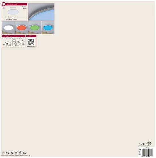 Paulmann – Loria LED Paneel – 400 mm – Wit Metaal & Kunststof – 22W met 2200 lm – Zigbee 3.0 & Dimbaar – Modern Design – Zwevend Effect