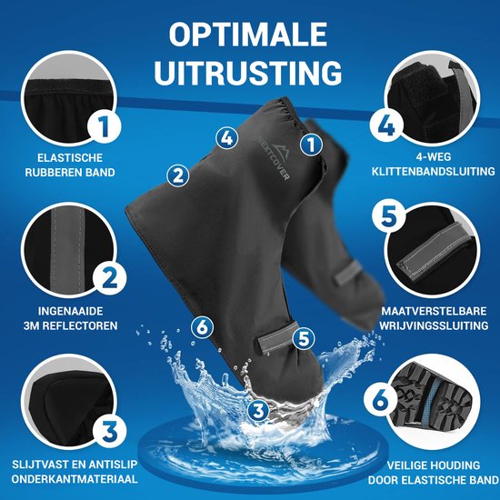 Nextcover® Overschoenen Waterdicht | 100% Waterdichte Regenschoenen Fiets | Reflecterende Schoenovertrek Herbruikbaar| Regenhoezen voor Schoenen | Overschoenen | Schoenbescherming | Fietsoverschoenen