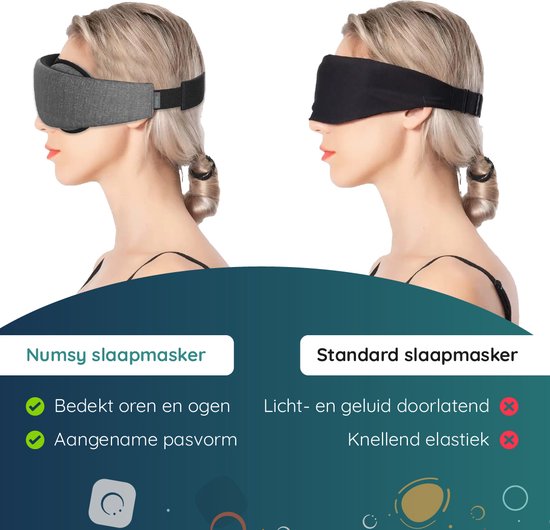 Numsy Slaapmasker Vrouwen en Mannen - Oogmasker Slaap - 100% Verduisterend - Donkergrijs