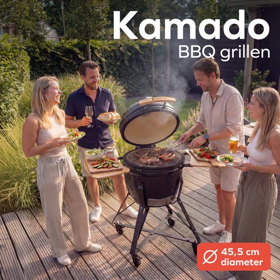 KitchenBrothers Kamado BBQ - 21 Inch Houtskool Barbecue - PFAS-Vrij - 45⌀ cm - Complete Set - Egg BBQ met Accessoires inclusief Hoes - Zwart