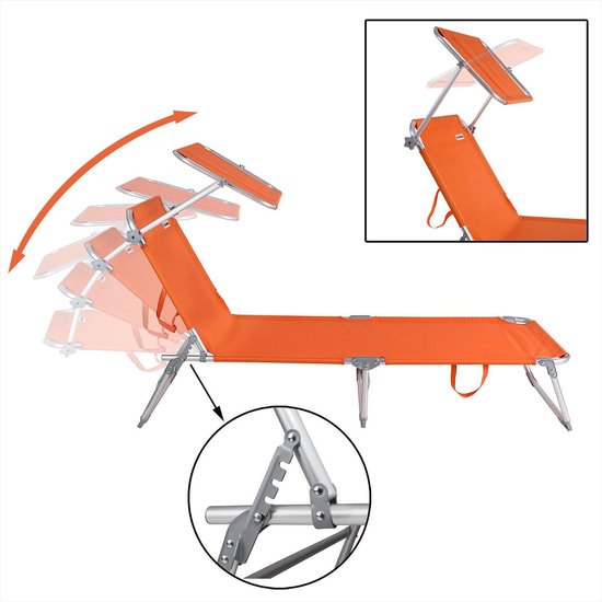 Casaria Ligstoel Ibiza – met Zonnedak - 190x59x29 cm – Oranje