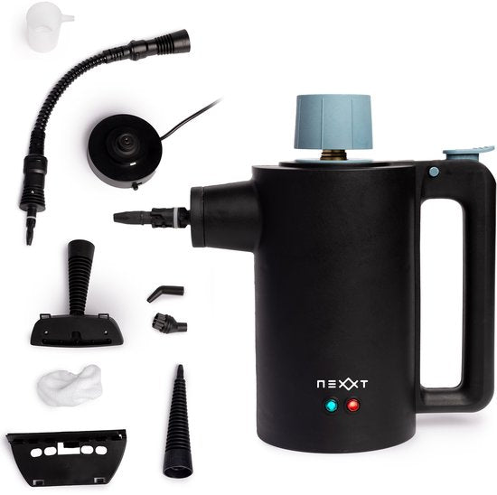 Nexxt Draadloze Stoomreiniger met Accessoires – Watertank 360 ml – Tot 135 °C en 3,5 Bar – Voor Vloeren en Bekleding – 1350 Watt – Zwart