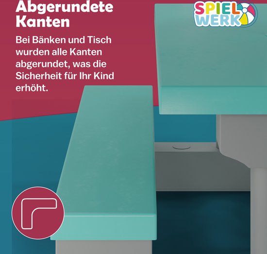 Spielwerk Kinder Tuinset – Incl. Parasol UV-bescherming - Mint/ Grijs - 135x67 cm