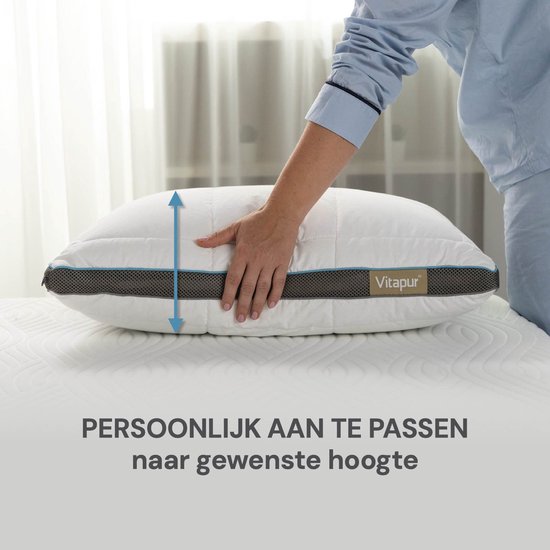 Vitapur Hoofdkussen - Kussen - Hoofdkussen traagschuim - Memosilver - Geschikt voor rug-, zij- en buikslapers - Traagschuim - Vermindert Nekklachten - 50x70 cm