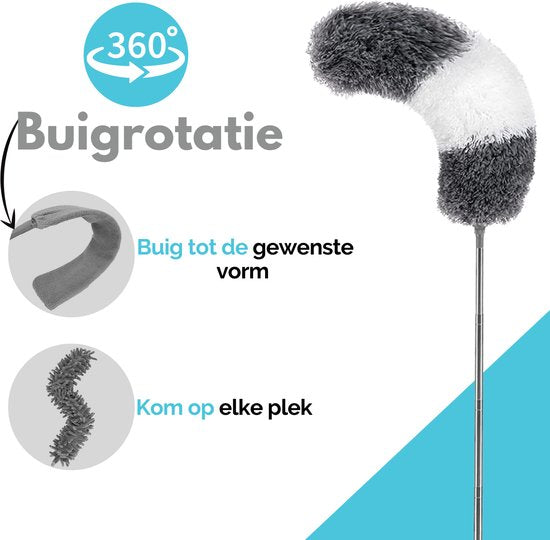 VAIVE Plumeau uitschuifbaar tot 280 cm - Ragebol met Telescoopsteel - Duster - Stoffer - Wasbaar en Draaibaar – 3 Opzetstukken