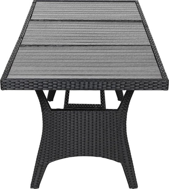 Casaria Tuintafel – Polyrattan & WPC Tafelblad – Verstelbare Poten – 190 x 90 x 75 cm – Zwart