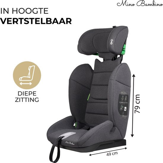 Mino Bambino i-Size Autostoel – Autostoel - Groep 1/2/3 (76–150 cm) – Grijs