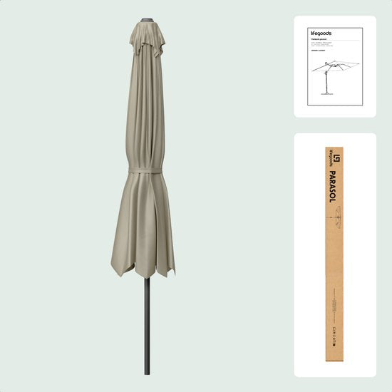 LifeGoods Parasol - Tuin - 268x178cm - 30° Kantelbaar - Waterdicht - UPF50+ - Taupe