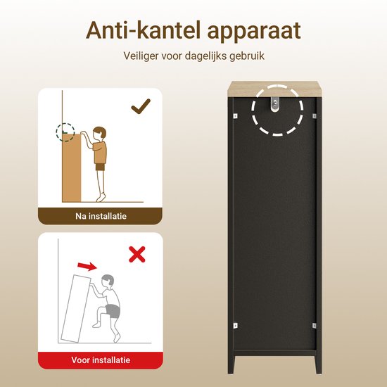 SoBuy Smal nachtkastje, dunne Bijzettafel met 2 laden en open vak, voor Woonkamer, Slaapkamer of Kantoor, 20x35x60cm, zwart, FBT149-SCH