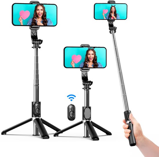 Selfiestick - 3 in 1 - incl. afstandsbediening - Voor iPhone en Samsung - Telefoonstatief - Bluetooth - Smartphone - Luft