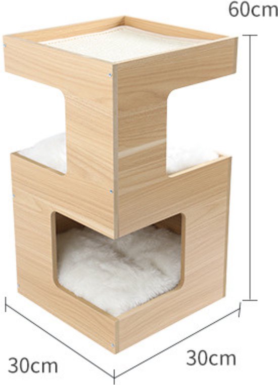 Livista® - Kattenhuis - Naturelle Houtkleur - 60x30x30 cm - Hoogwaardige Materialen - Met Kussen