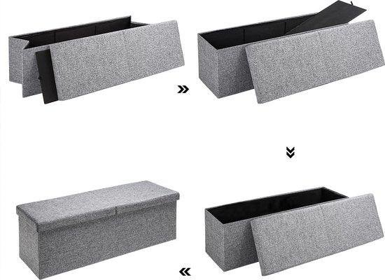 Casaria Zitbank met Opbergruimte - 80x40x40cm 100L Linnen Look – Lichtgrijs