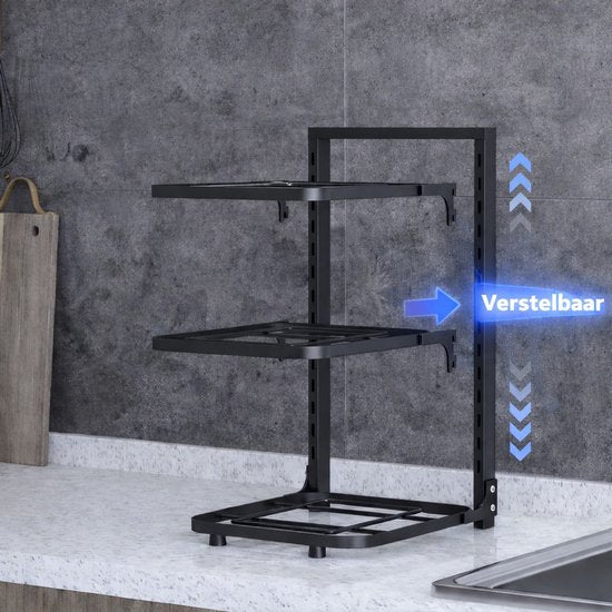 Ceruzo Verstelbaar Pannenrek - 3 lagen-Ruimtebesparend- Koolstofstaal – 23 x 27 x 43 cm