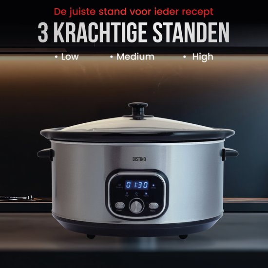 DistinQ Slowcooker - 8 Liter - 320 Watt - Warmhoudfunctie - Keramische Binnenpan - Zilver