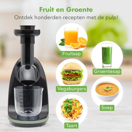 KitchenBrothers Slowjuicer - Juicer - Groenten en Fruitpers - 700ml - Met Pulpreservoir - Juice Maker - Moederdag Cadeautje - Pastel Groen